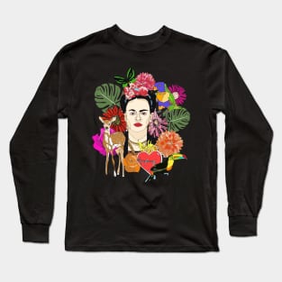 Mexican lady with flowers and animals Long Sleeve T-Shirt